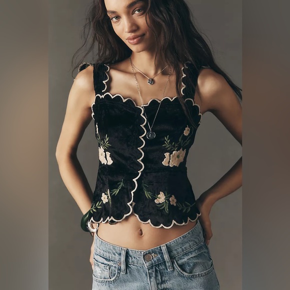 Maeve Tops - New Anthropologie Maeve Black Waisted Scallop Embroidered Blouse Top Shirt XL